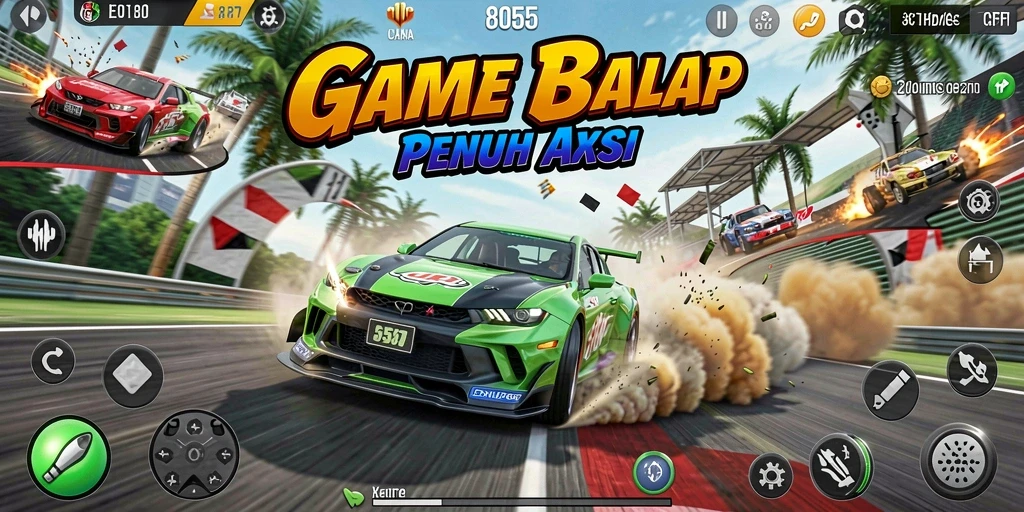 Tampilan gameplay yang mendebarkan dalam balapan 8055.