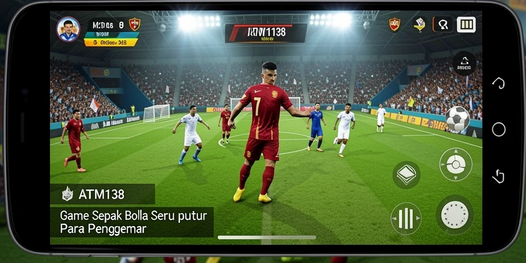 Screenshot gameplay ATM138 menampilkan aksi seru di lapangan sepak bola.