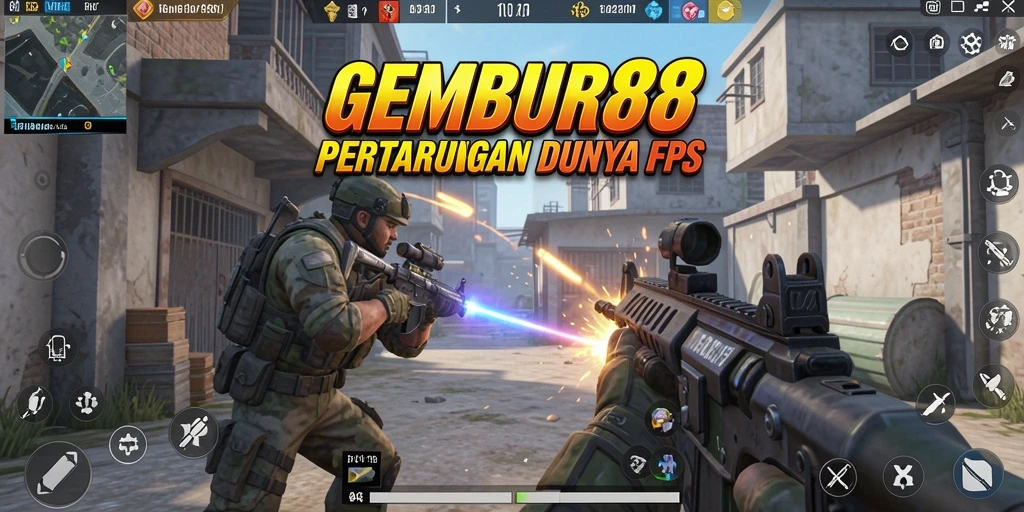 Screenshot gameplay <strong>GEMBUR88</strong> menampilkan aksi tembak-menembak intens.