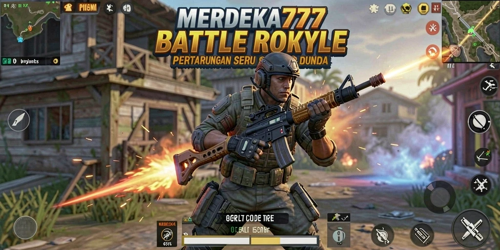 Tangkapan layar menampilkan gameplay intens dari MERDEKA777 dalam mode Battle Royale.