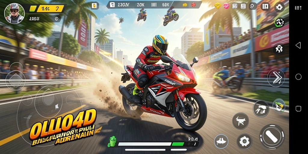 Gameplay menegangkan dalam OLLO4D saat balapan motor.