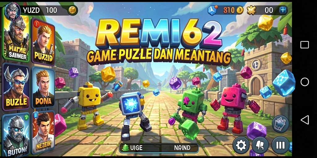 Tangkapan layar REMI62 menampilkan aksi permainan Match-3 yang seru.