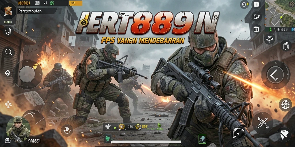 Screenshot gameplay menunjukkan aksi intens pertempuran FPS di RI889.