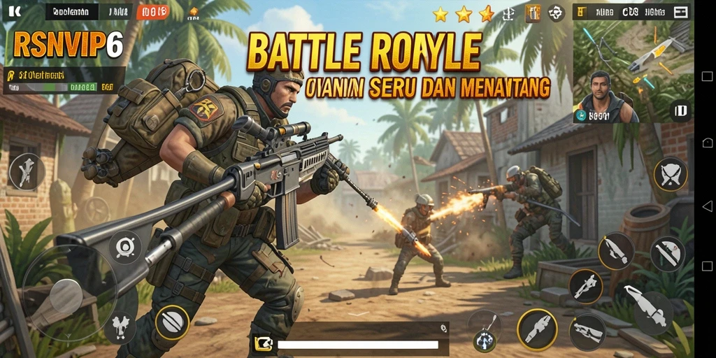 Tampilan gameplay RSNVIP6 dengan suasana Battle Royale yang mendebarkan.