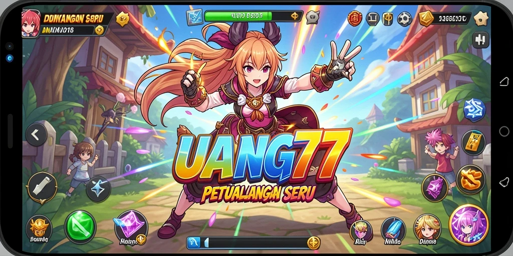 Tampilan gameplay UANG77 yang penuh warna dan seru.